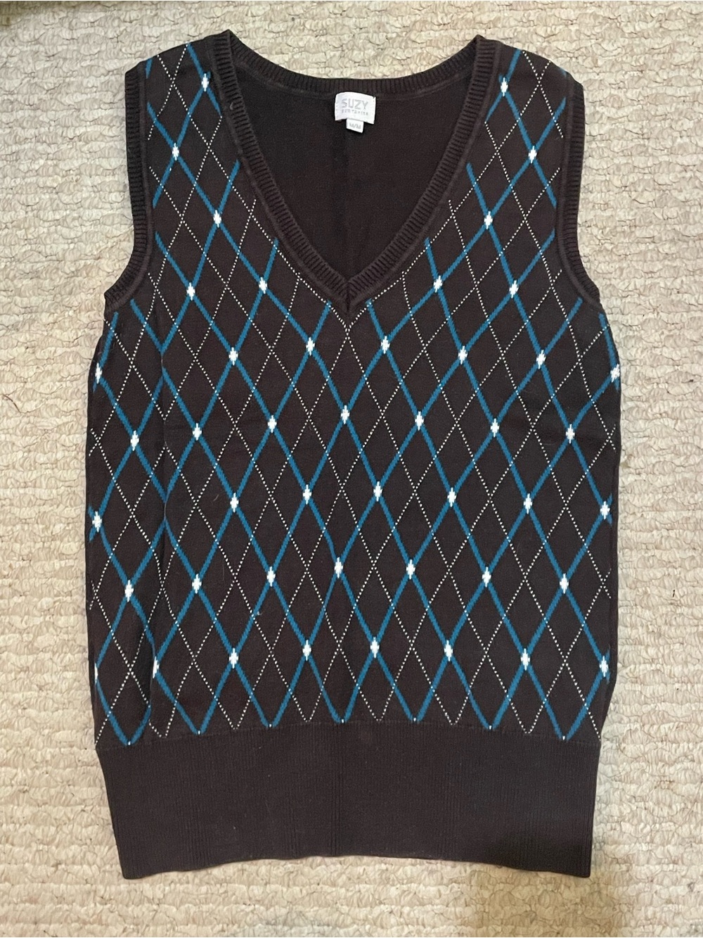 Suzy Shier Brown Argyle Vest